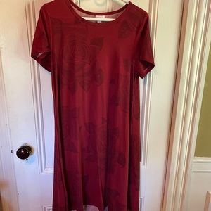 Lula Roe Carly dress, Medium, Red with roses pattern